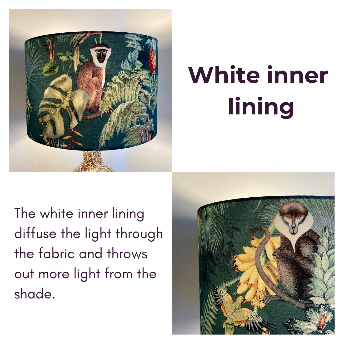 Tropical Teal Fabric Lampshade with Monkeys and Palm Leaves
