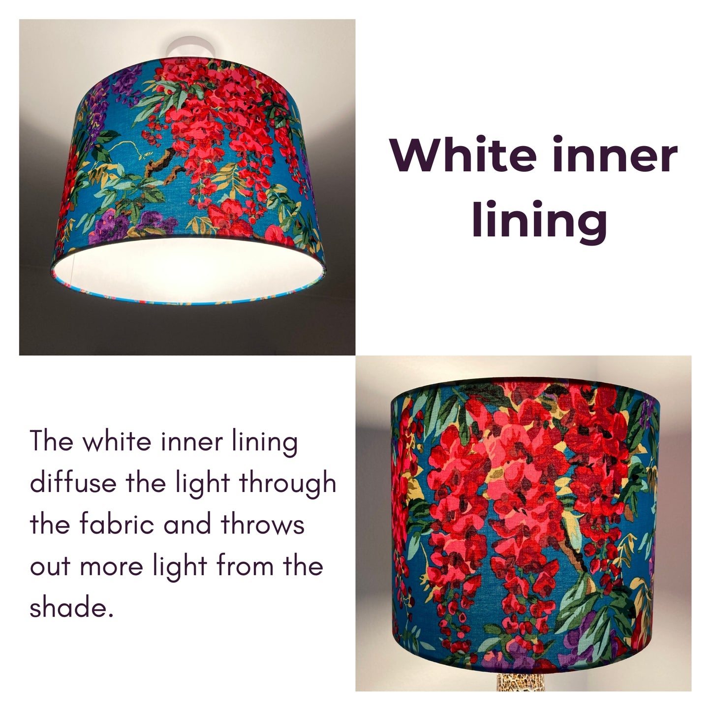 Bright Pink and Teal Wisteria Flower Lampshade