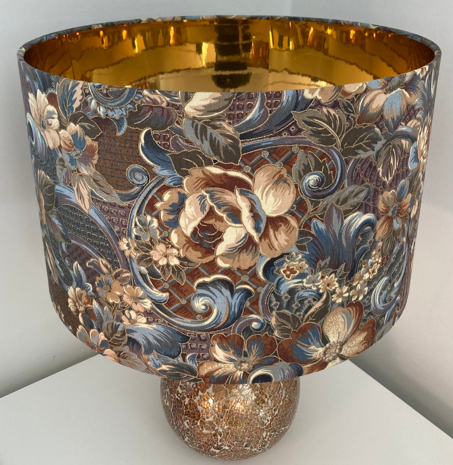 Floral Lampshade Vintage Liberty Fabric Blue Brown Gold For Ceiling or Table Lamps