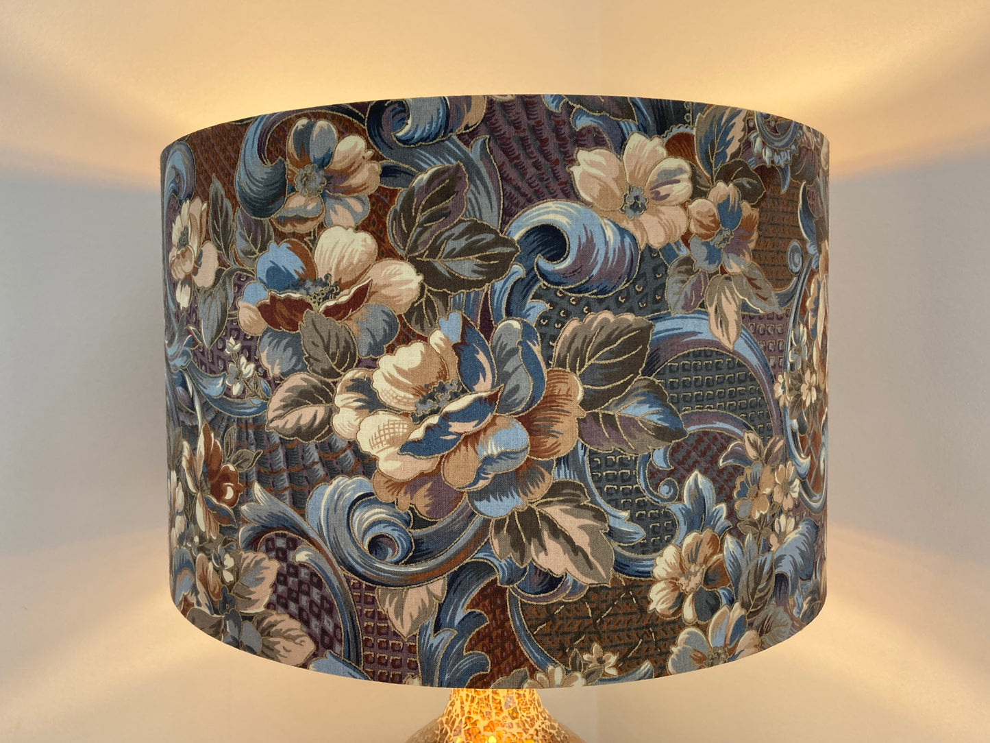 Floral Lampshade Vintage Liberty Fabric Blue Brown Gold For Ceiling or Table Lamps