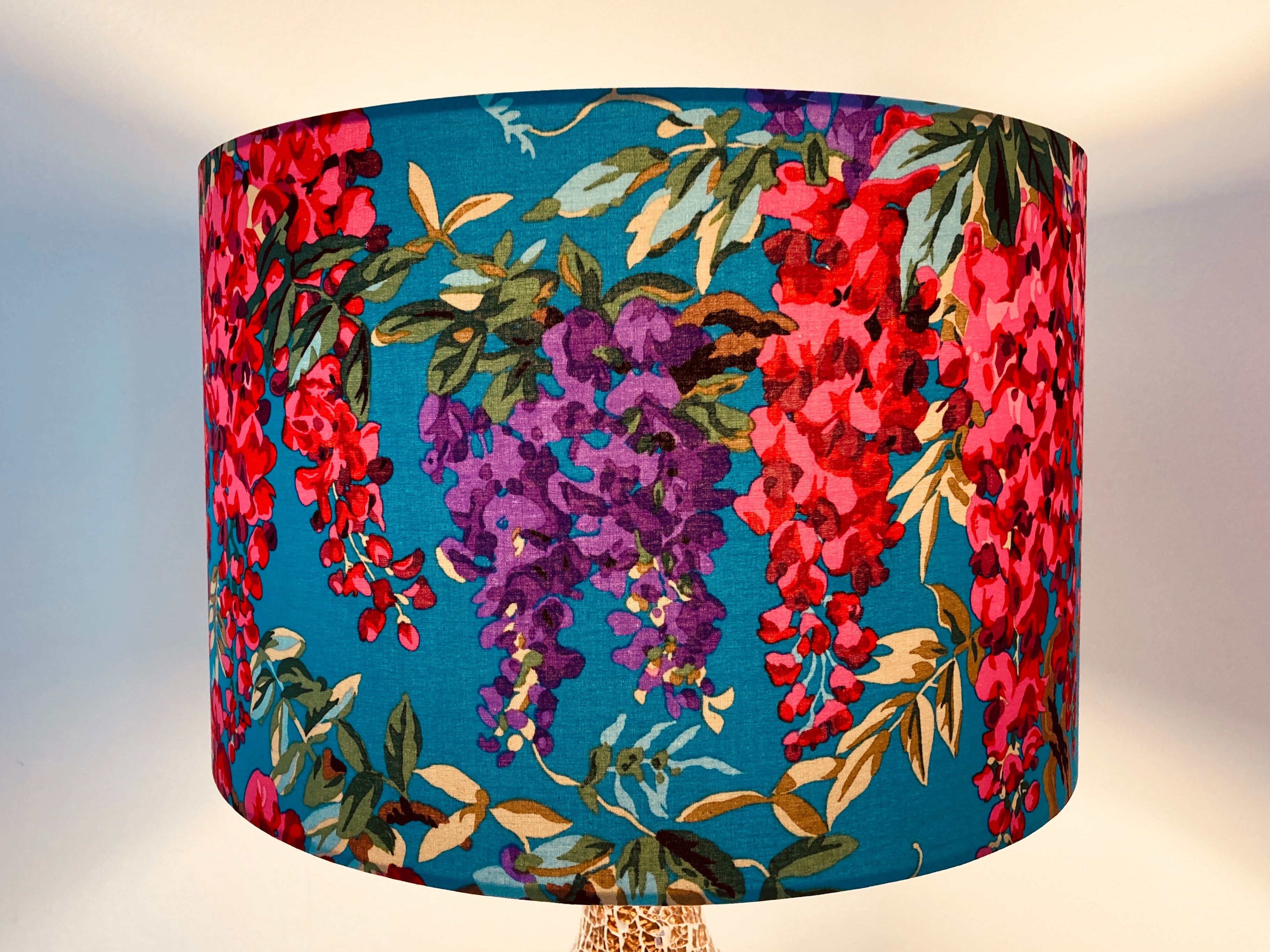 Lampshade 22 in tissue paper with bellflower, yarrow, buttercup, retailer lobelia...