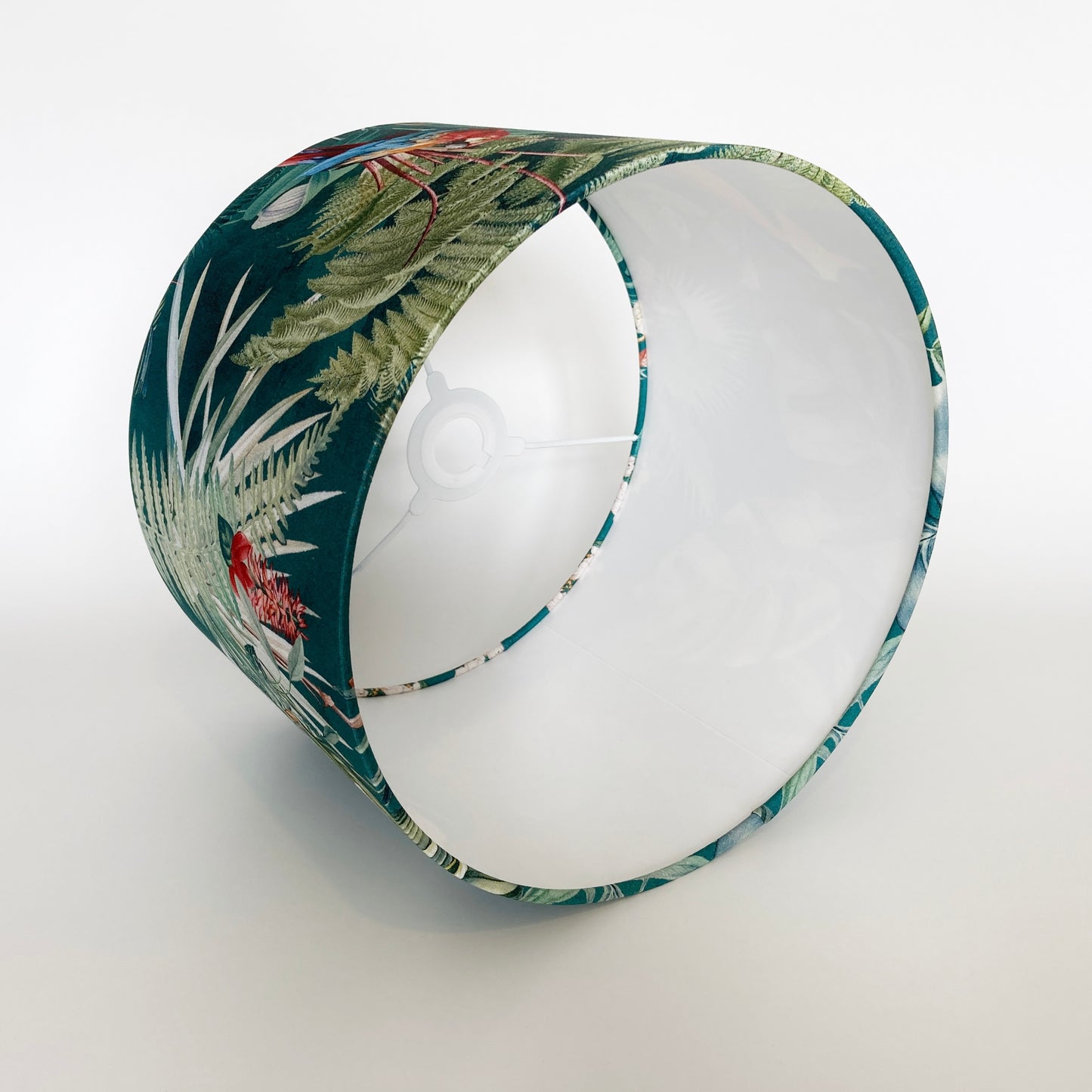 Tropical Teal Fabric Lampshade with Birds and Palm Leaves
