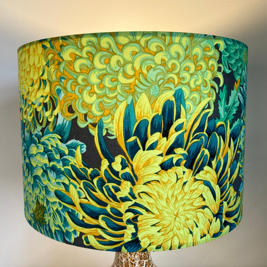 Bright Blue Green Yellow Teal Chrysanthemum Flower Lampshade