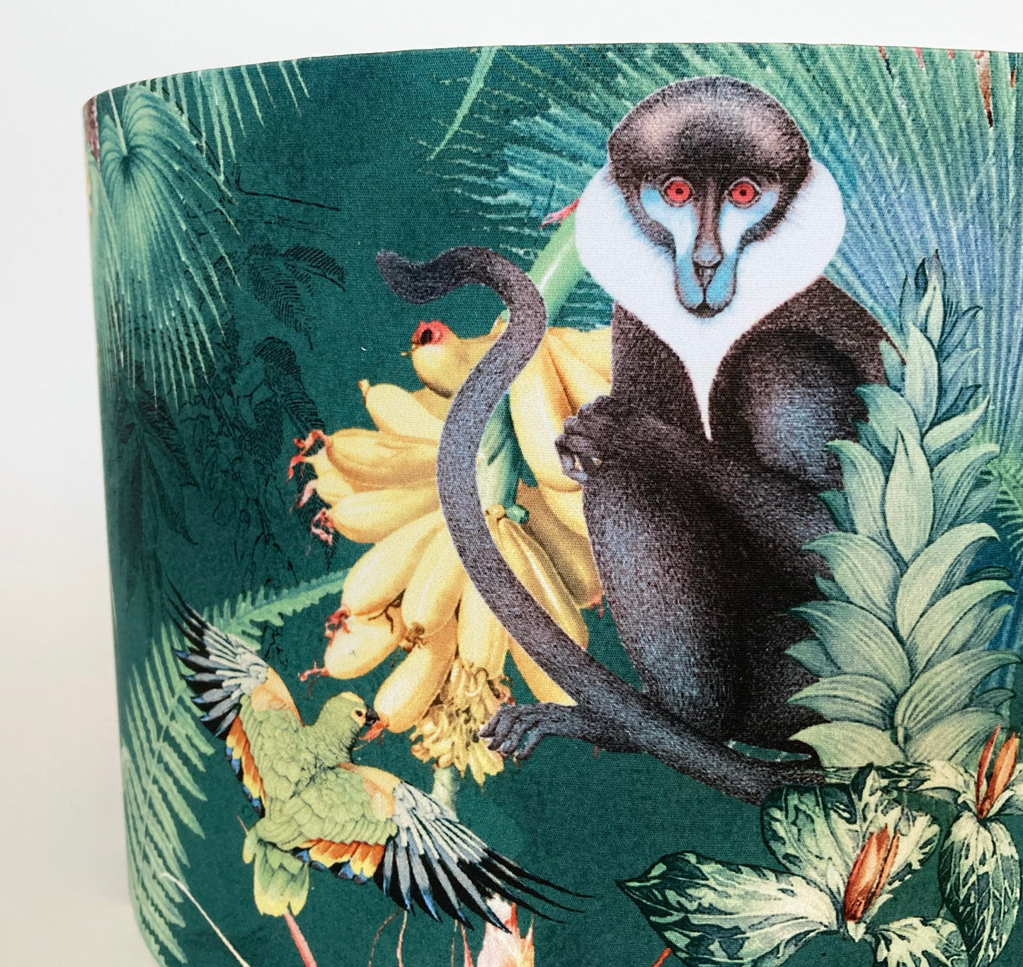 Tropical Teal Fabric Lampshade with Monkeys and Palm Leaves