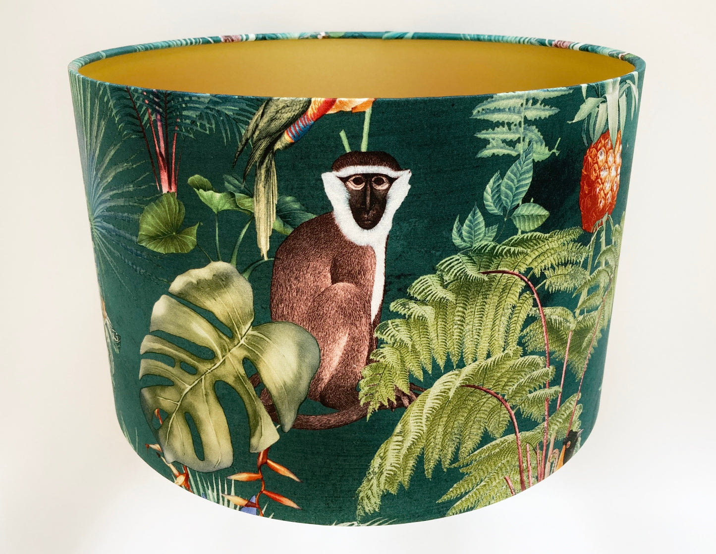 Tropical Teal Fabric Lampshade with Monkeys and Palm Leaves