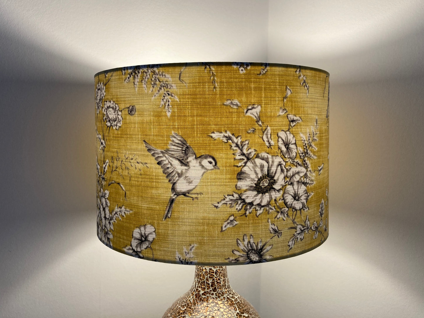 Barley Beige Finch Bird Fabric Lampshade for Table or Ceiling Lamps
