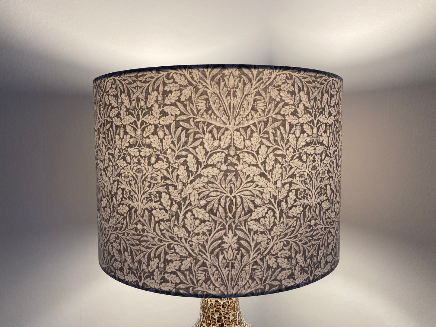 William Morris Pure Acorn Dove Grey Fabric Drum Lampshade