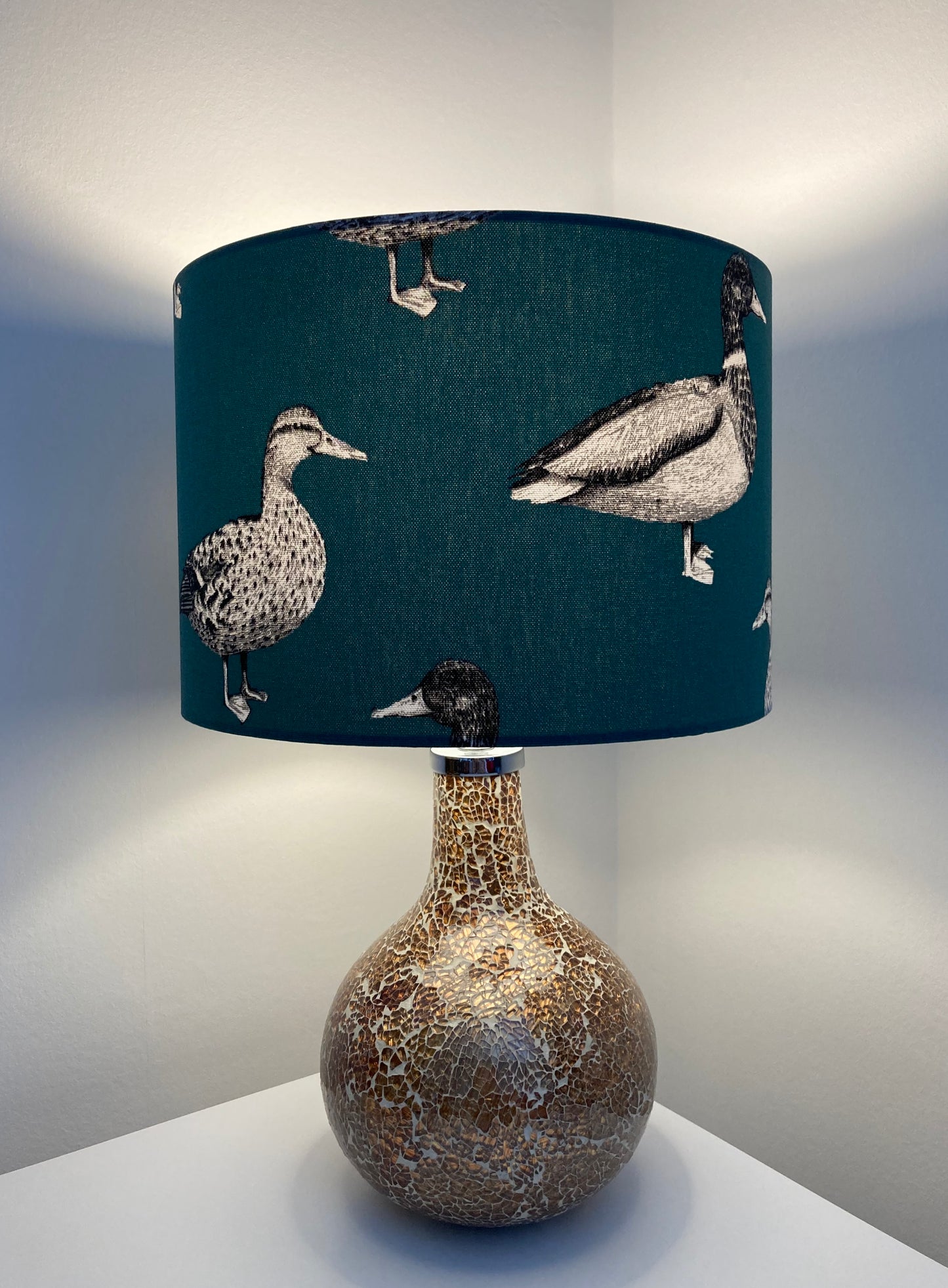 Teal Mallard Duck Print Fabric Lampshade for Table or Ceiling Lamps