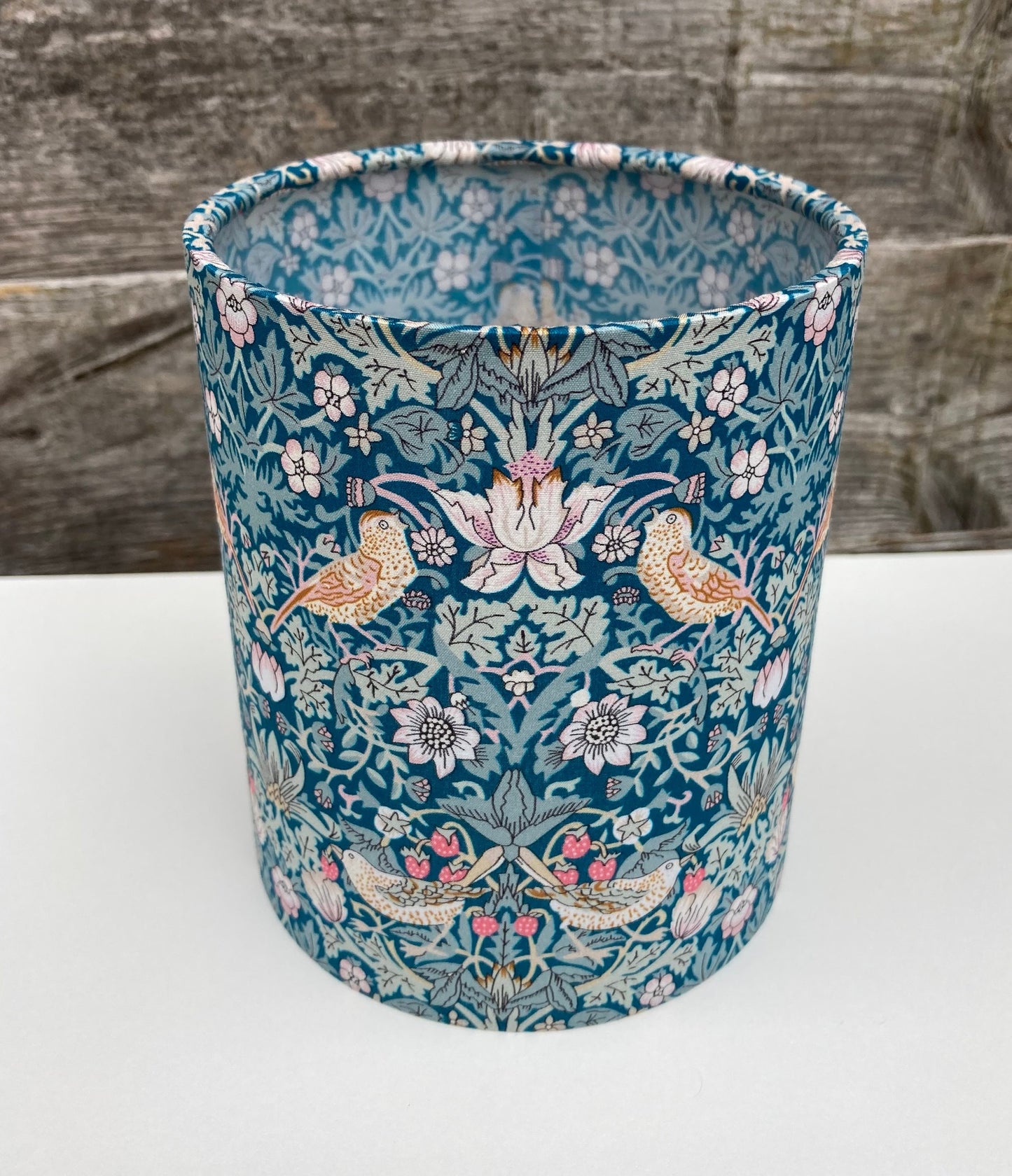 William Morris Teal and Green Strawberry Thief Fabric Handmade Lantern with Fairy Lights