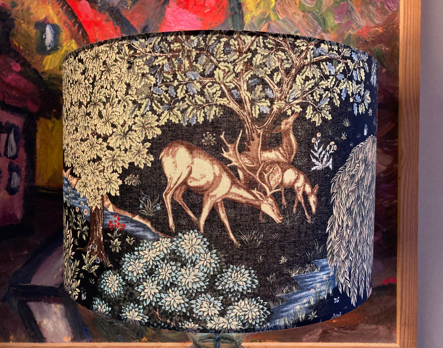 William Morris The Brook Deer Stag Black Fabric Lampshade Table or Ceiling Lamps