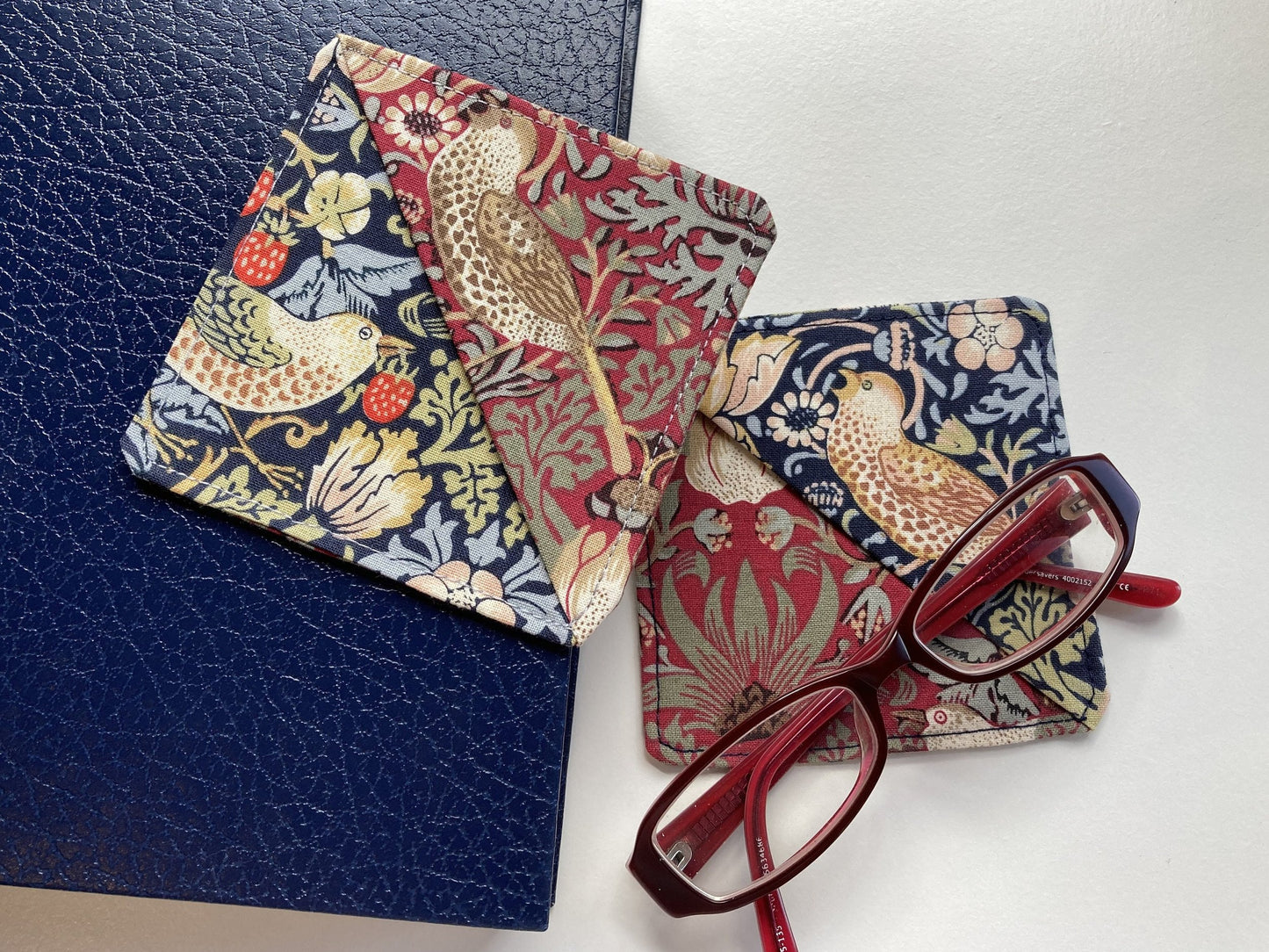 William Morris Bookmark, Strawberry Thief Cotton Fabric Corner Bookmark, Page Marker, Pack of 2
