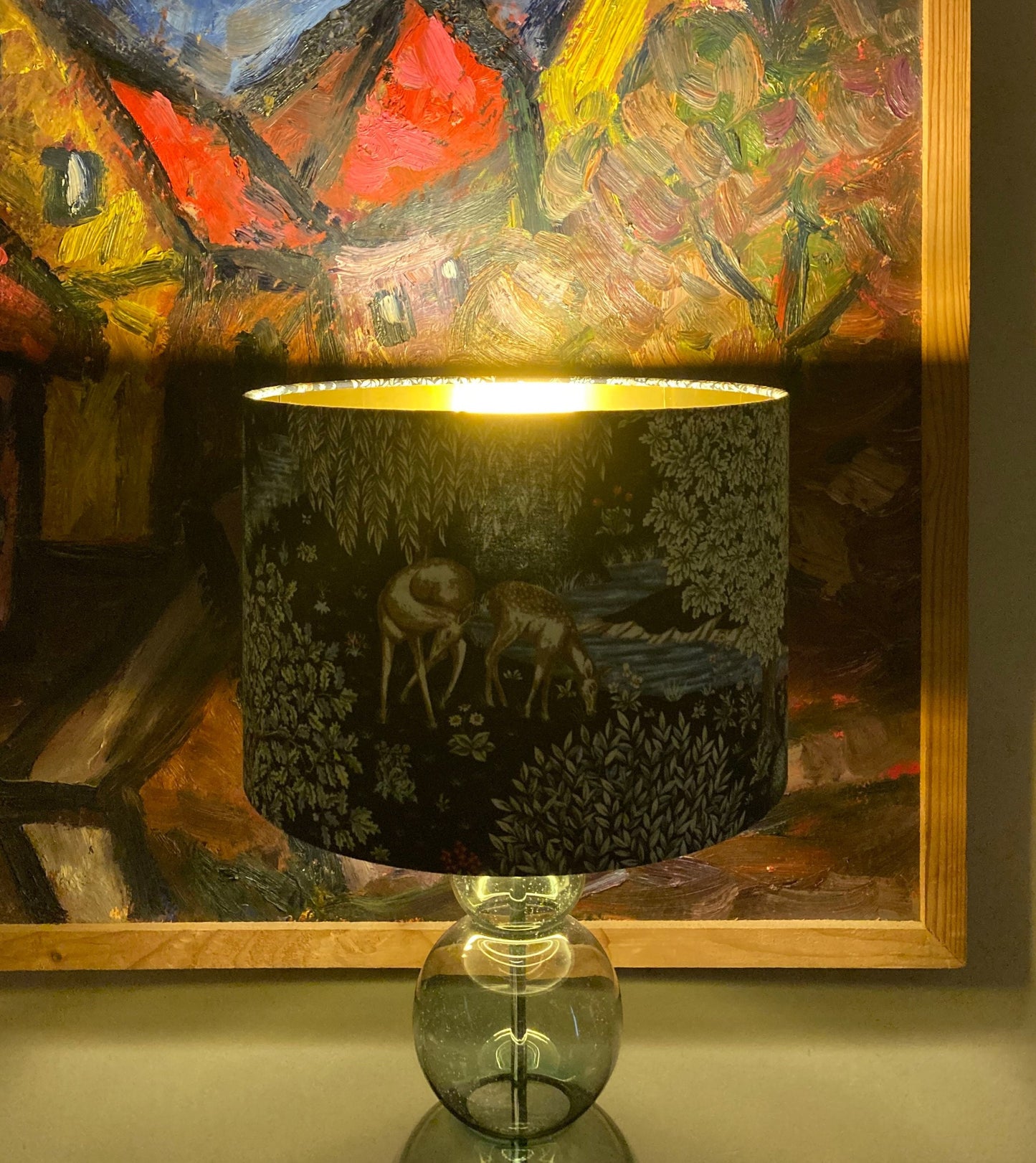 William Morris The Brook Deer Stag Black Fabric Lampshade Table or Ceiling Lamps