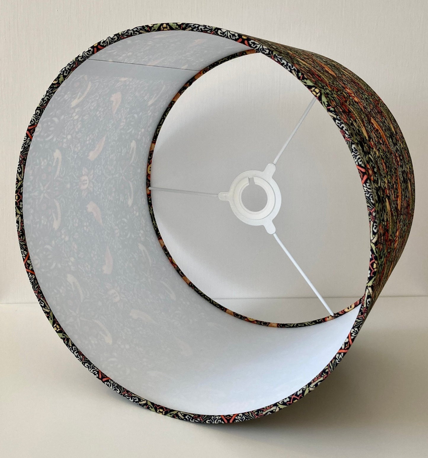 William Morris Black Strawberry Thief Fabric Lampshade, Drum Lampshade, Floral Bird Fabric Lampshade
