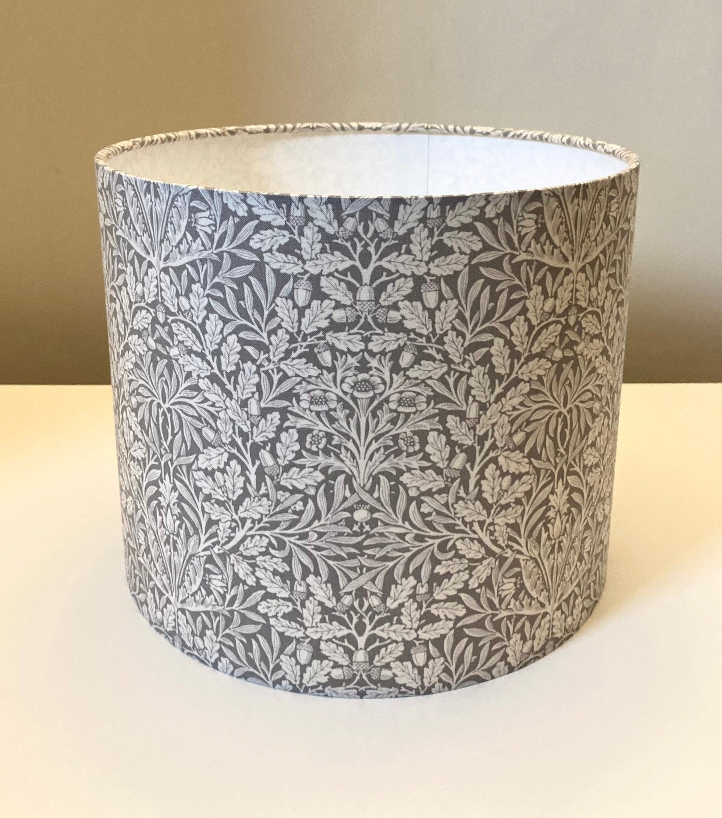 William Morris Pure Acorn Dove Grey Fabric Drum Lampshade