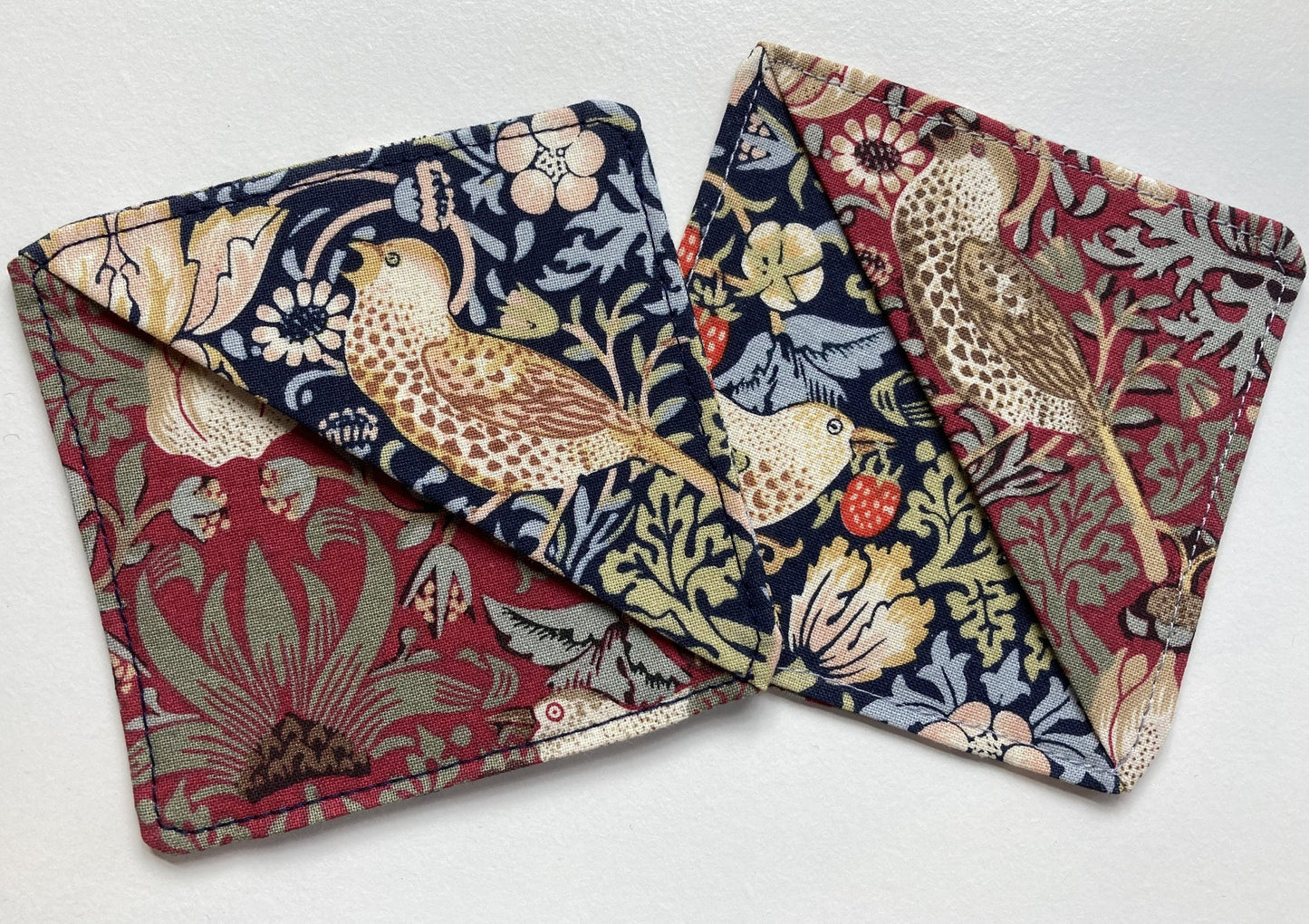 William Morris Bookmark, Strawberry Thief Cotton Fabric Corner Bookmark, Page Marker, Pack of 2