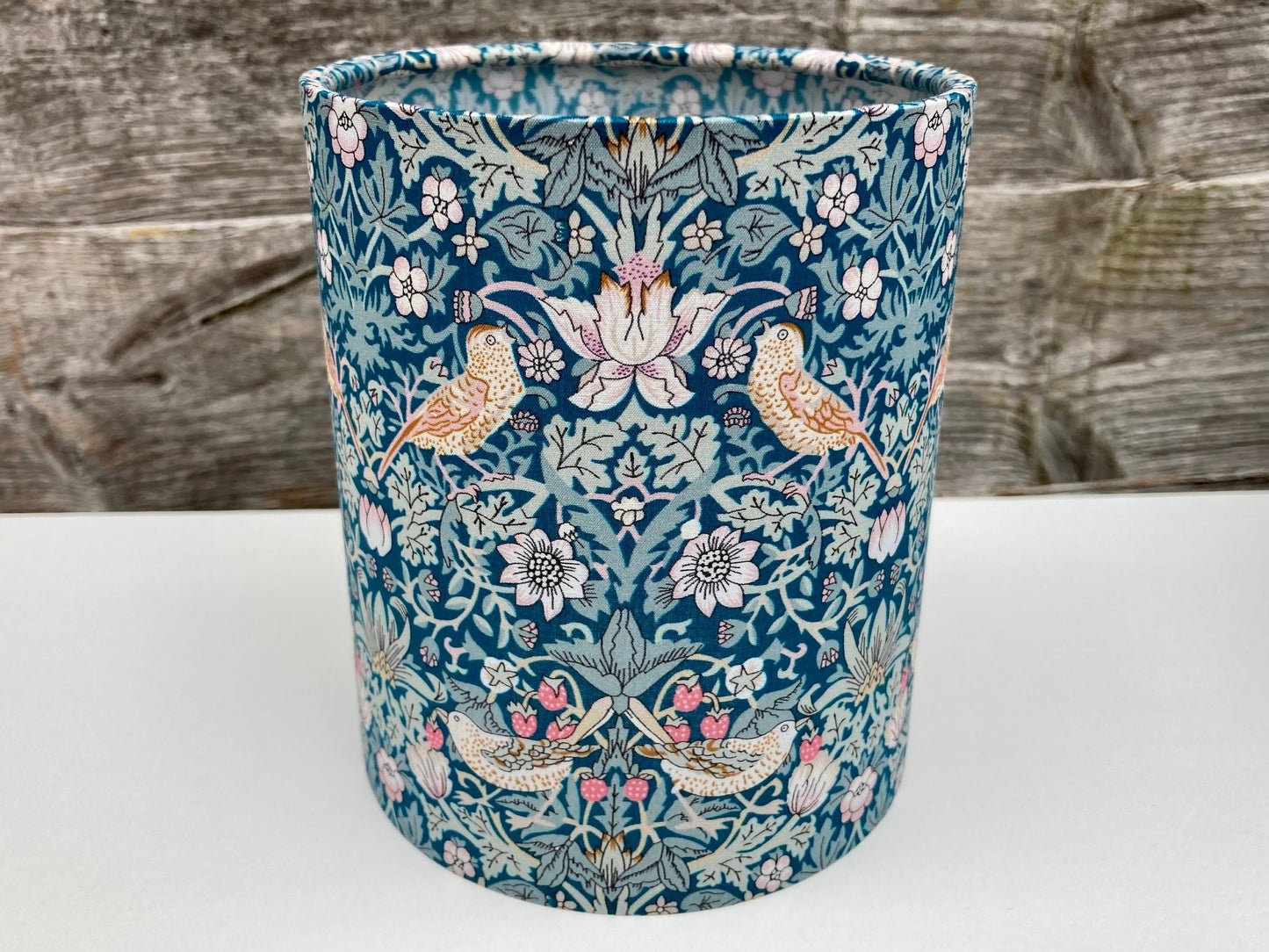 William Morris Teal and Green Strawberry Thief Fabric Handmade Lantern with Fairy Lights