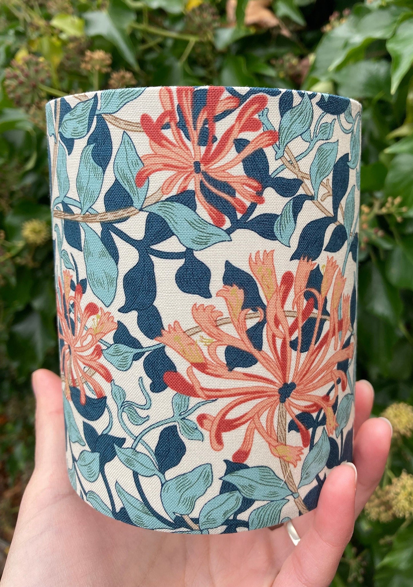 Handmade William Morris Honeysuckle Fabric Lantern with Fairy Lights