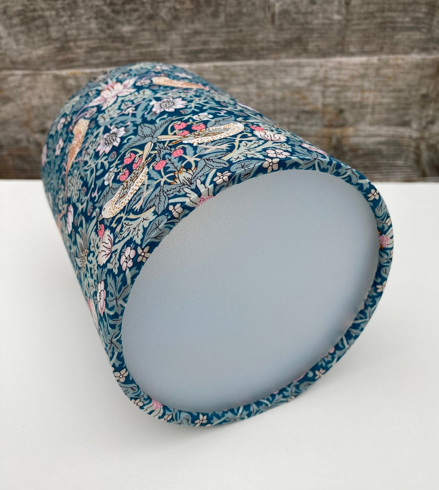 William Morris Teal and Green Strawberry Thief Fabric Handmade Lantern with Fairy Lights