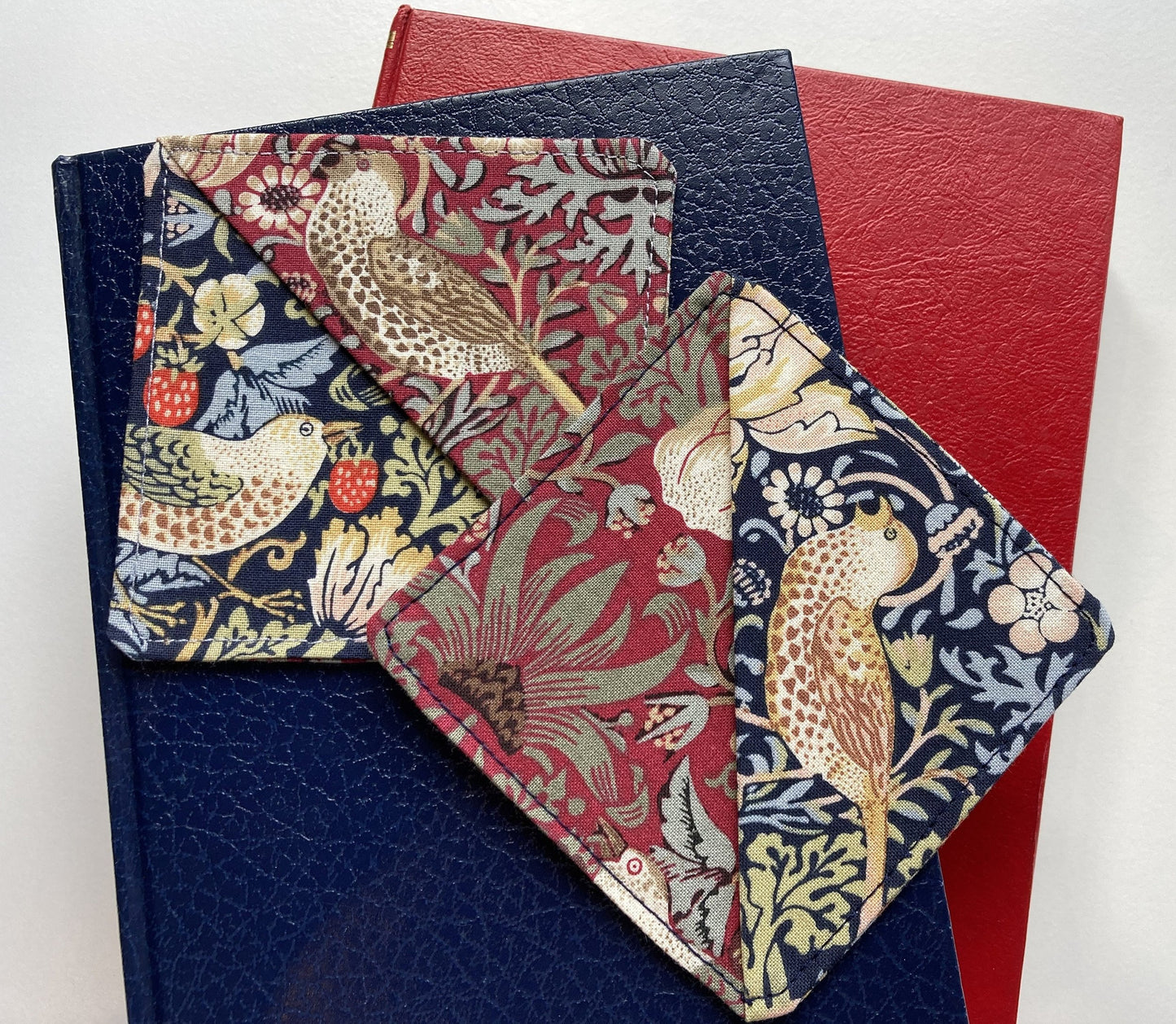 William Morris Bookmark, Strawberry Thief Cotton Fabric Corner Bookmark, Page Marker, Pack of 2