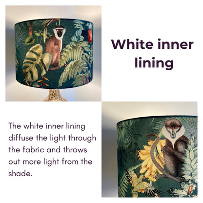Tropical Teal Fabric Lampshade with Monkeys and Palm Leaves