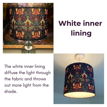 William Morris Snakeshead Lampshade in Dark Blue, Wine and Green Fabric