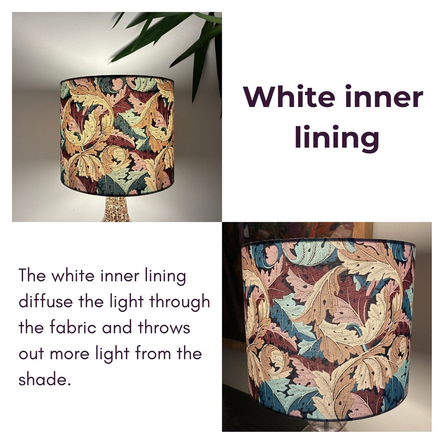 William Morris Acanthus Lampshade in Plum Teal Beige Fabric
