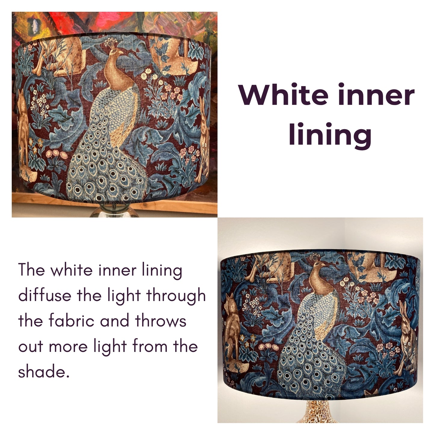 William Morris Forest Lampshade in Purple and Teal Fabric