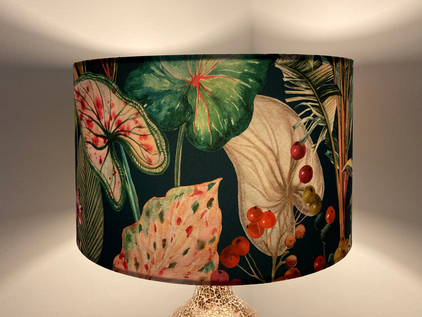 Teal Tropical Velvet Lampshade for Table or Ceiling Lamps