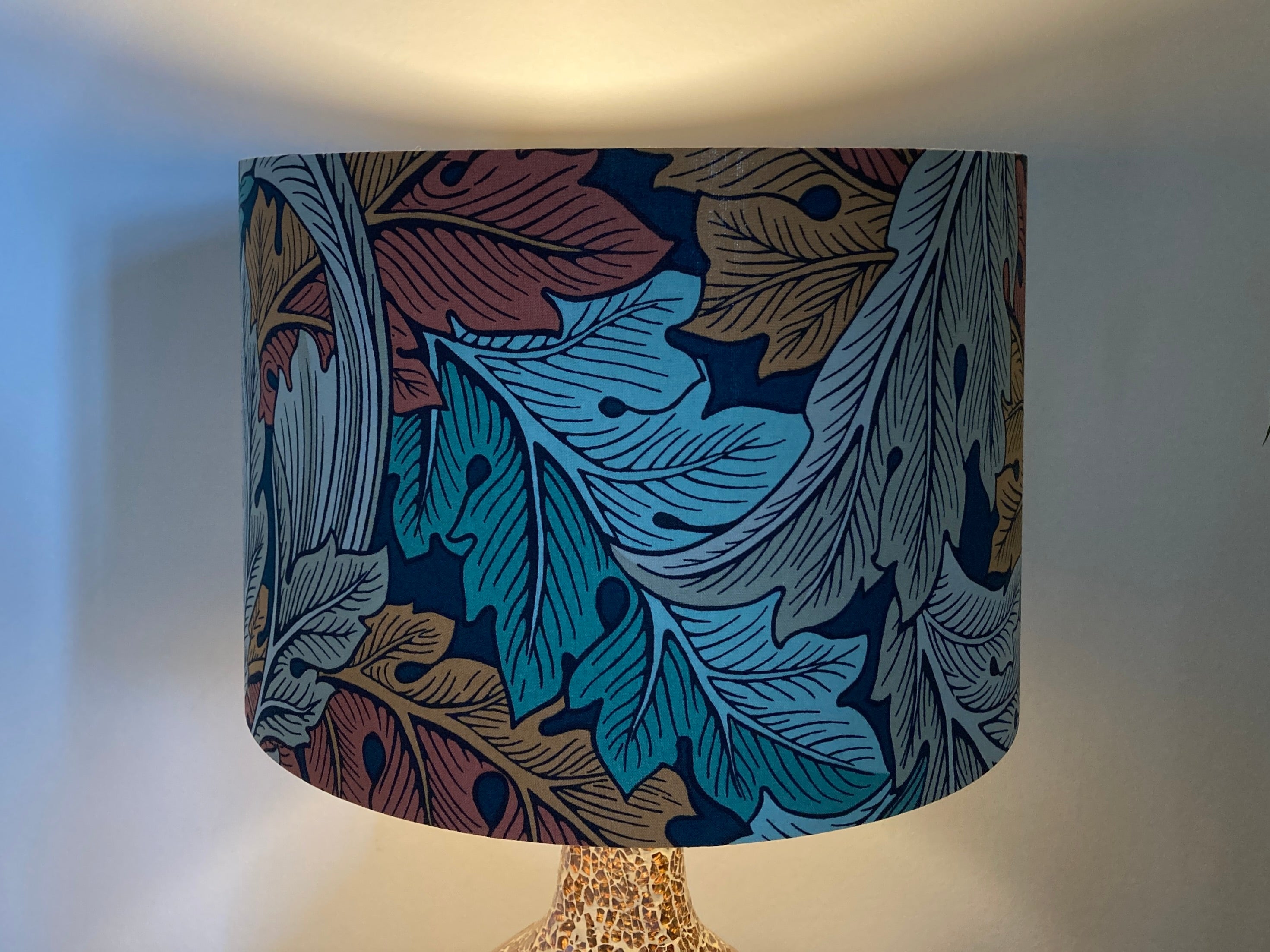 William Morris Teal and Orange Acanthus Drum Lampshade – Zoe Craft