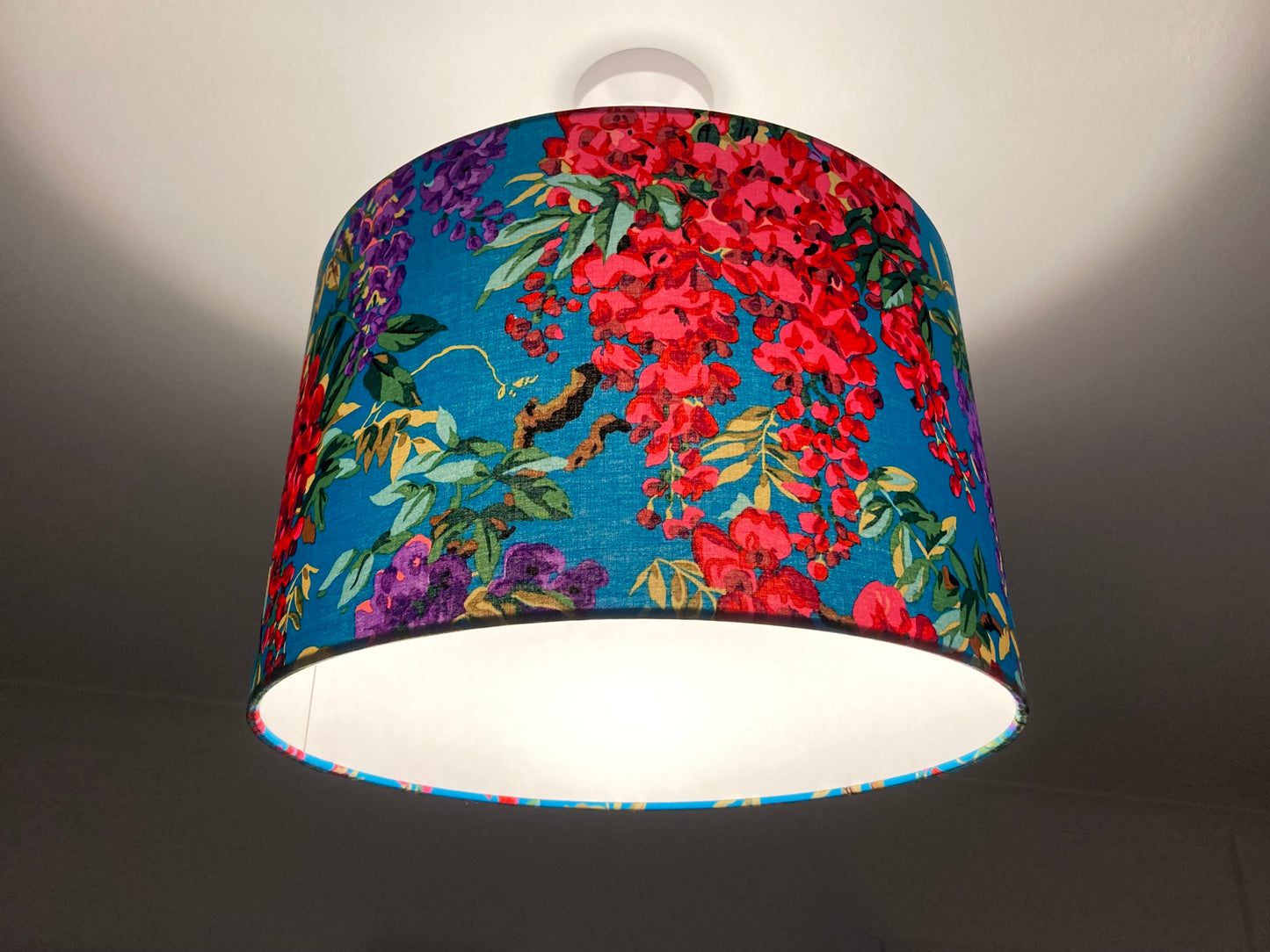 Bright Pink and Teal Wisteria Flower Lampshade