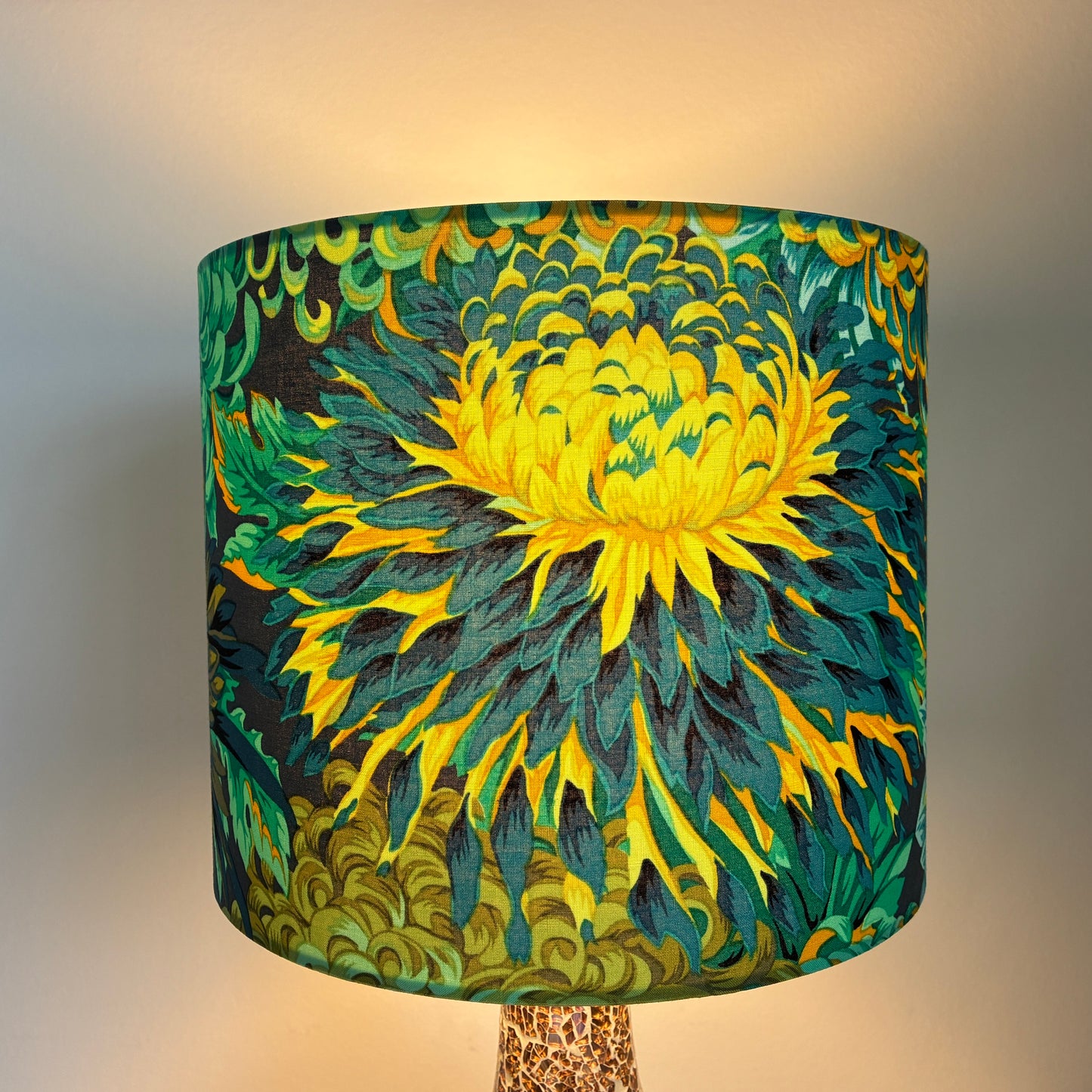 Bright Blue Green Yellow Teal Chrysanthemum Flower Lampshade