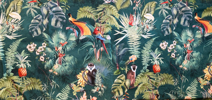 Tropical Teal Fabric Lampshade with Monkeys and Palm Leaves