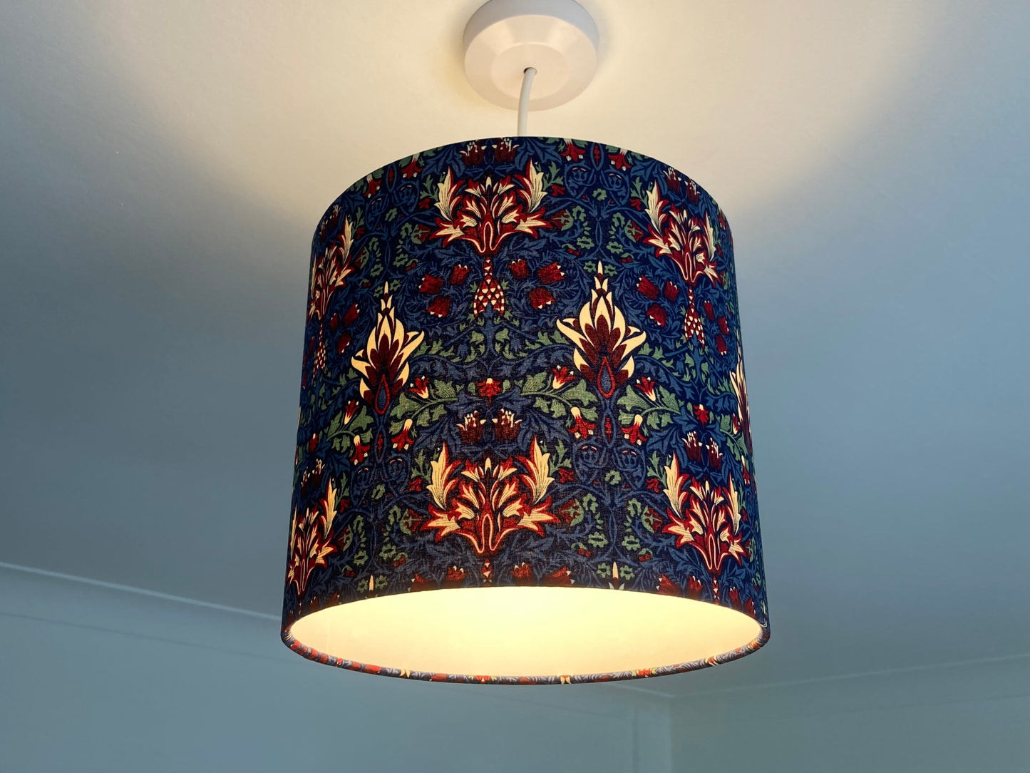 William Morris Snakeshead Lampshade in Dark Blue, Wine and Green Fabric