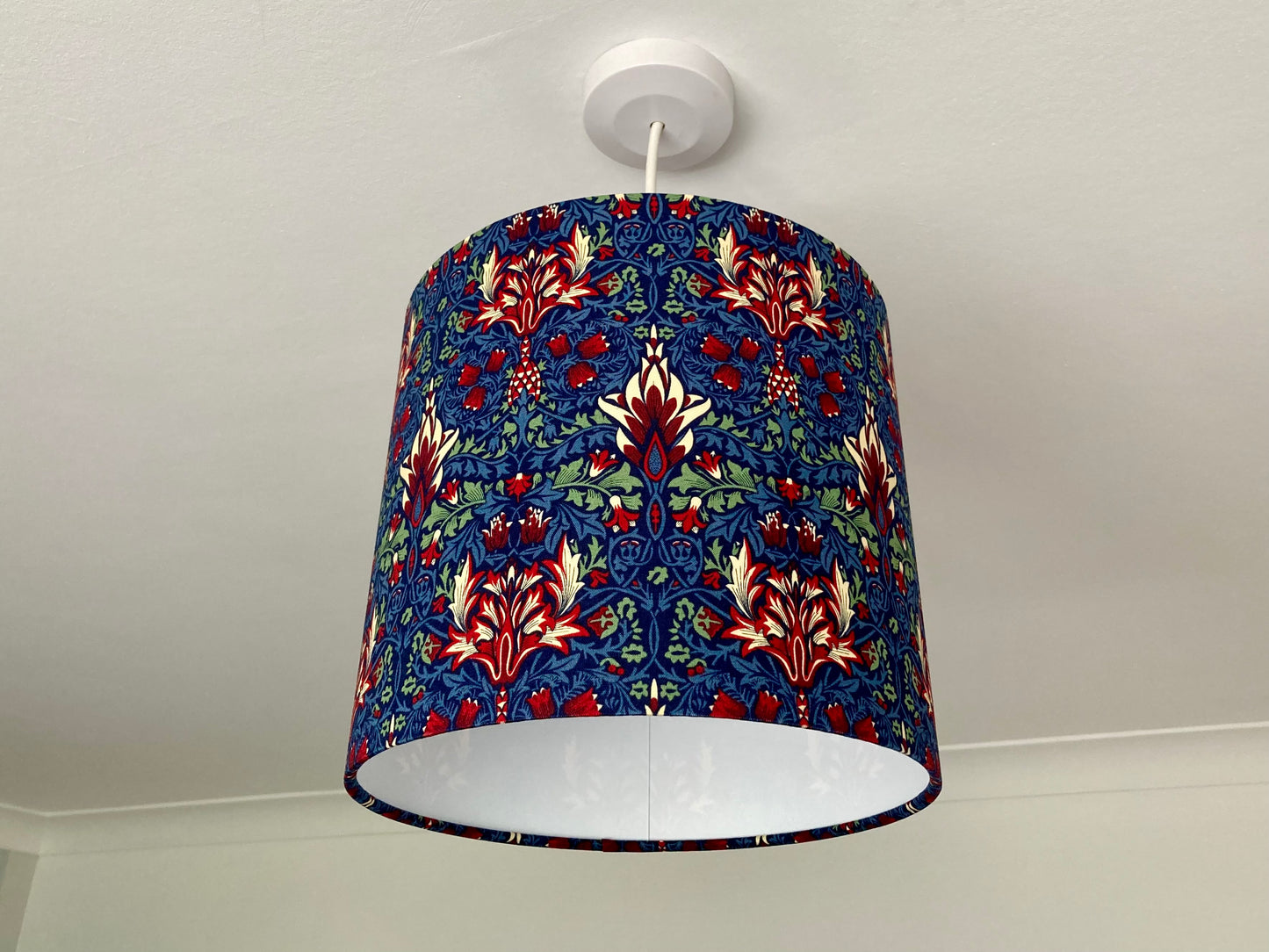 William Morris Snakeshead Lampshade in Dark Blue, Wine and Green Fabric