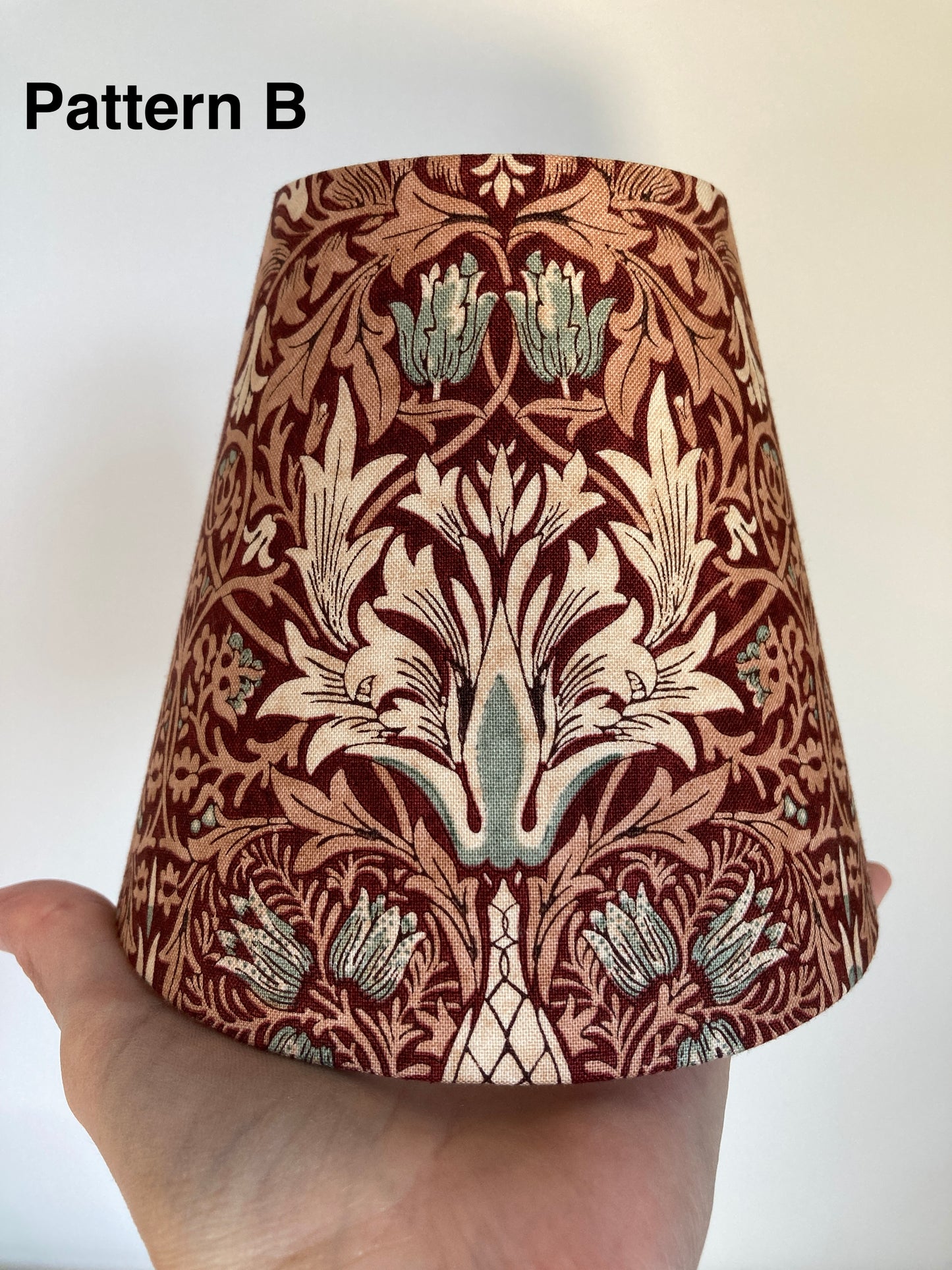 William Morris Red Snakeshead Fabric Candle Clip Lampshade