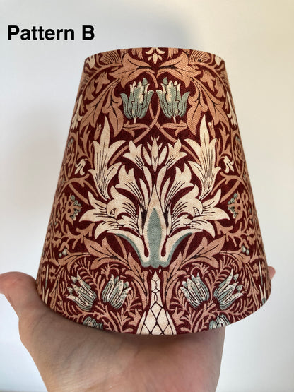 William Morris Red Snakeshead Fabric Candle Clip Lampshade