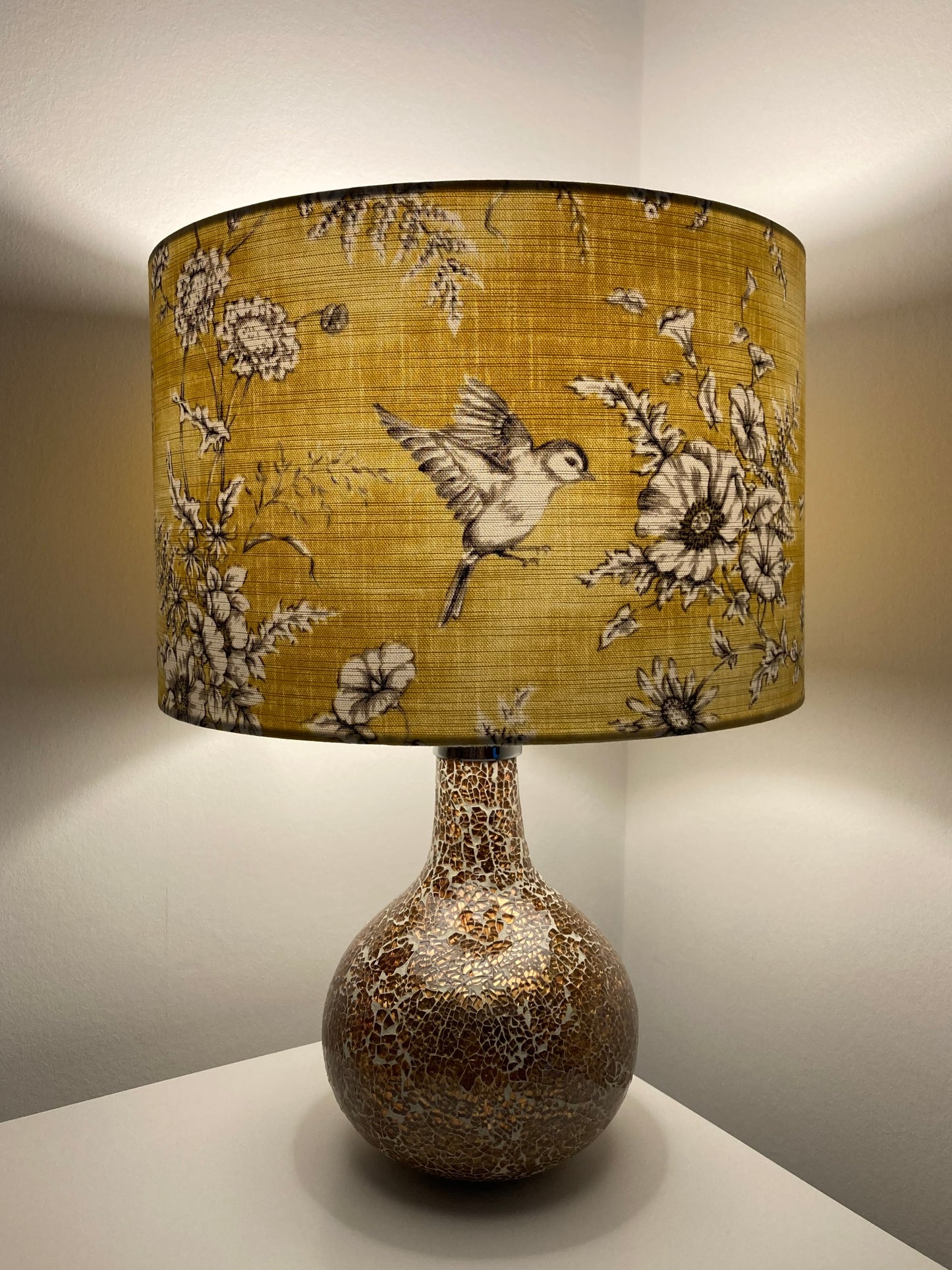 Yellow Bird Fabric Lampshade for Table or Ceiling Lamps