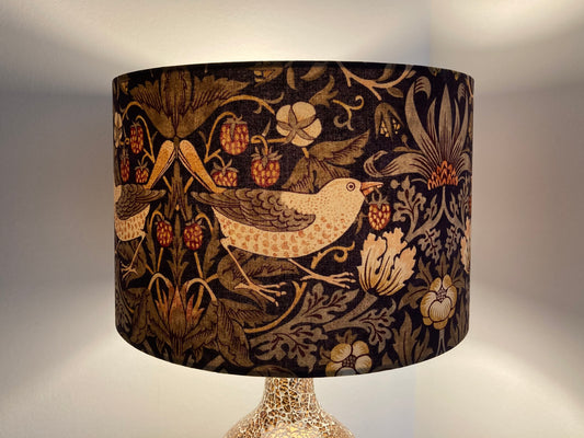 William Morris Strawberry Thief in Grape and Gold Fabric Lampshade