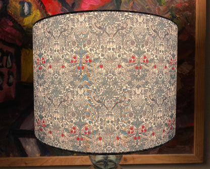 William Morris Light Blue Strawberry Thief Lampshade, Floral Bird Lampshade for Table or Ceiling Lamps