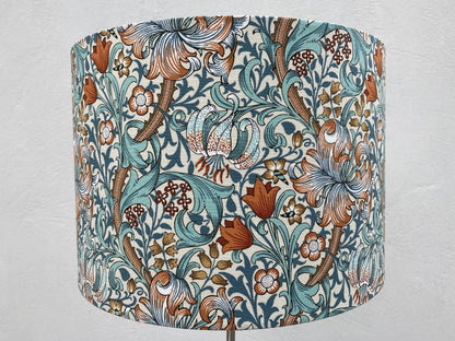 William Morris Golden Lily Teal and Orange Fabric Lampshade for Ceiling or Table Lamps