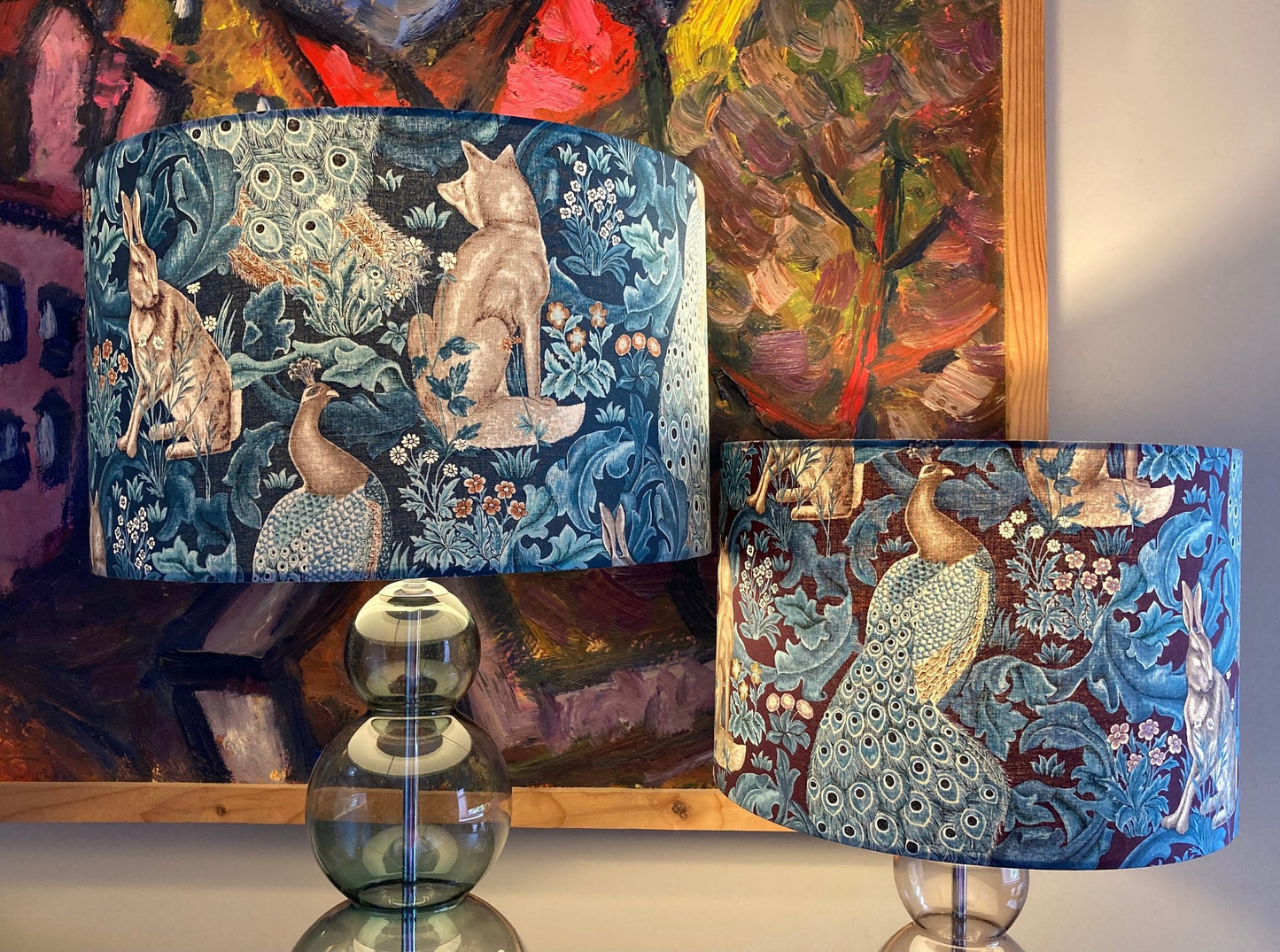 William Morris Forest in Purple and Teal Fabric Lampshade for Table or Ceiling Lamps
