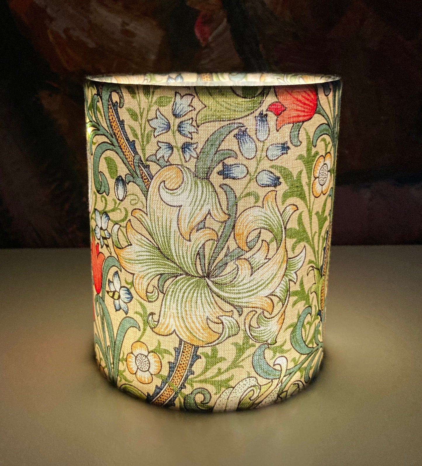 William Morris Golden Lily Fabric Handmade Lantern with Fairy Lights