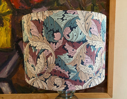 William Morris Acanthus Lampshade - Plum Teal Beige Fabric - For Table or Ceiling Lamps