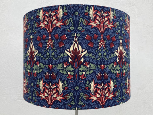 William Morris Snakeshead Lampshade in Dark Blue, Wine and Green Fabric