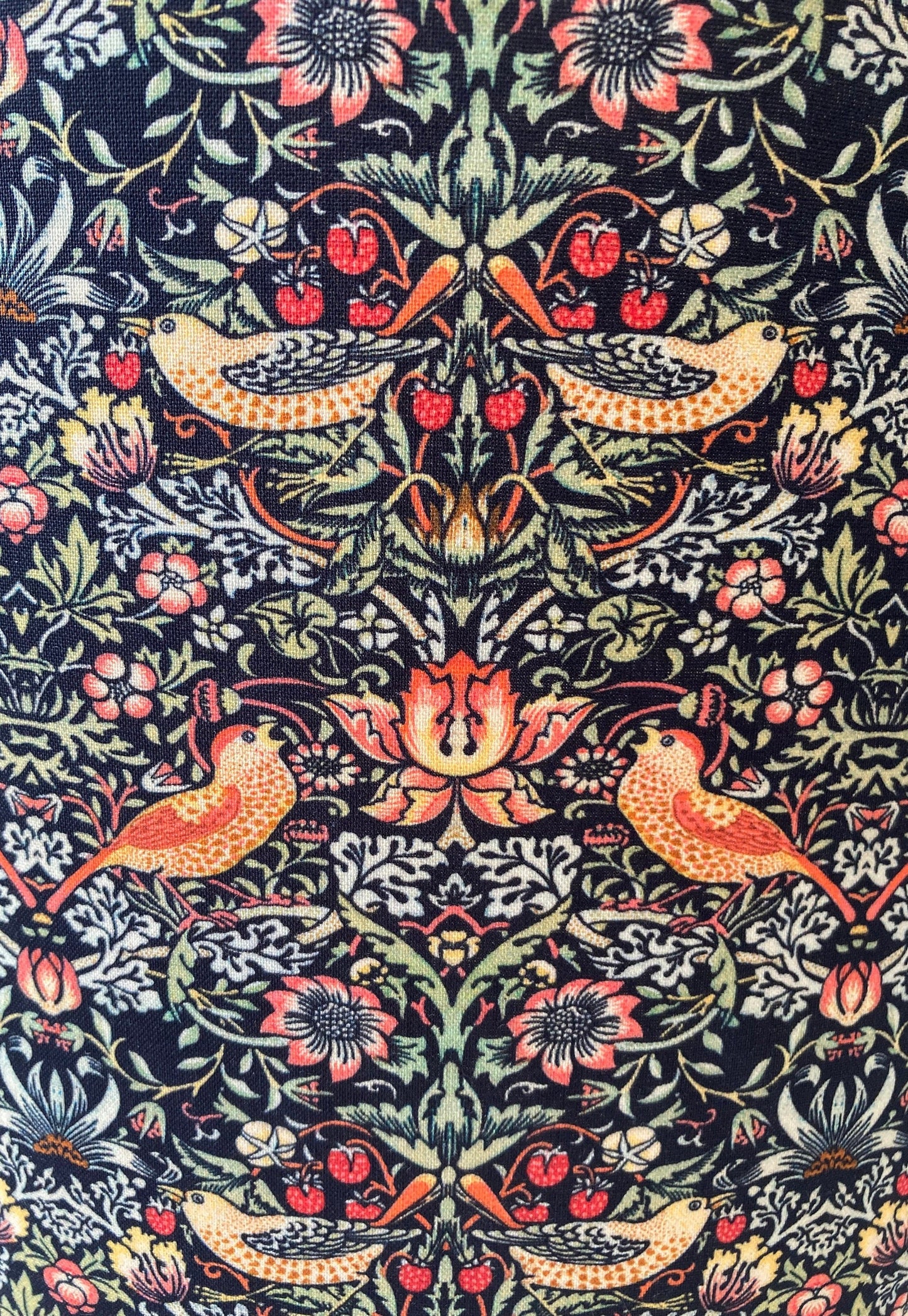 William Morris Black Strawberry Thief Fabric Lampshade, Drum Lampshade, Floral Bird Fabric Lampshade