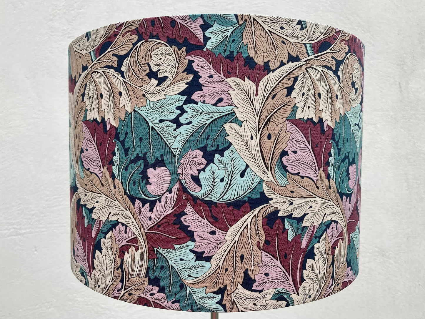 William Morris Acanthus Lampshade - Plum Teal Beige Fabric - For Table or Ceiling Lamps