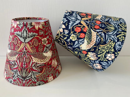 William Morris Candle Clip Lampshade Strawberry Thief Fabric Red or Blue