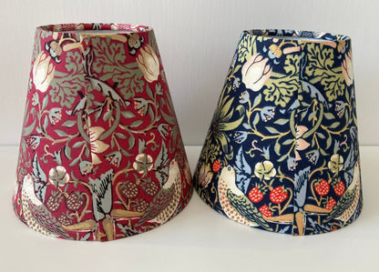 William Morris Candle Clip Lampshade Strawberry Thief Fabric Red or Blue
