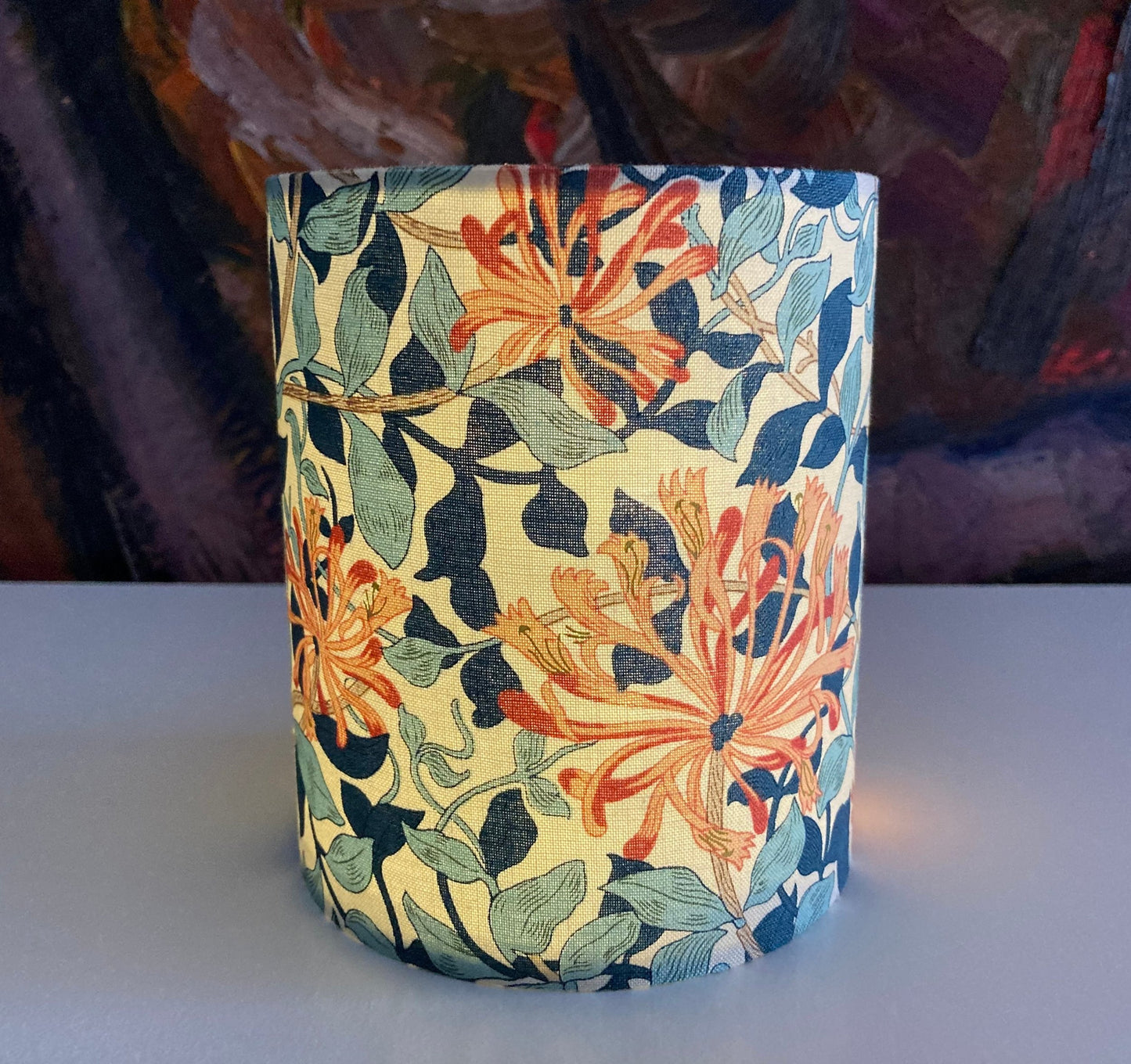 Handmade William Morris Honeysuckle Fabric Lantern with Fairy Lights