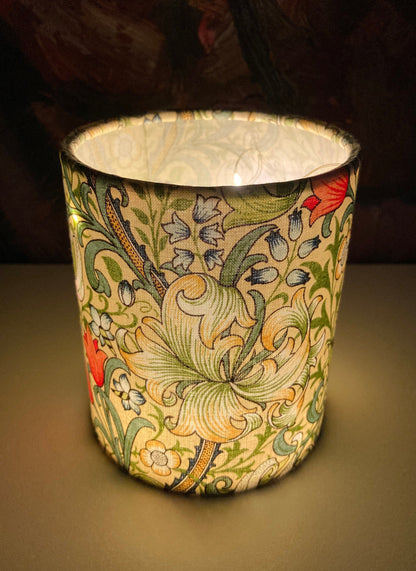 William Morris Golden Lily Fabric Handmade Lantern with Fairy Lights